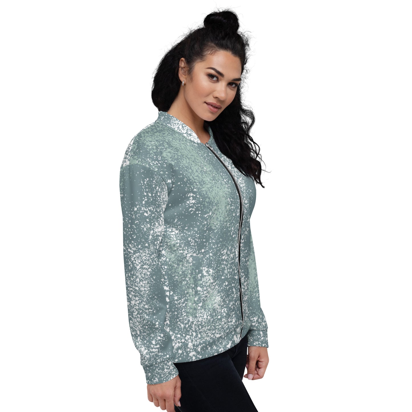 Patterned Zip-Up Bomber Jacket by P Blue