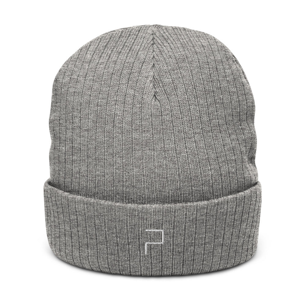 Grey Recycled Cuffed Beanie with P Blue Embroidery by P Blue