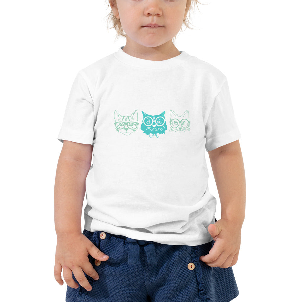 White Cat Faces Unisex Short Sleeve Tee by P Blue