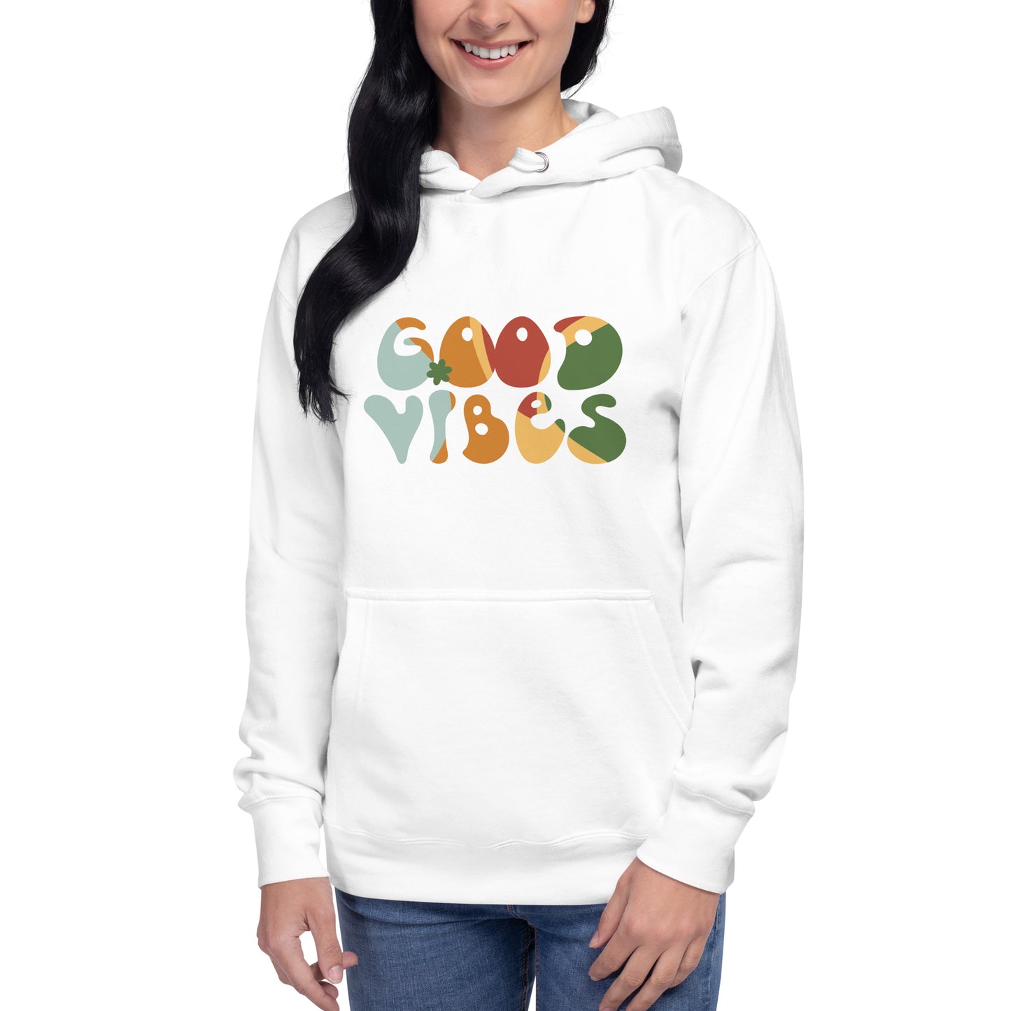 Premium Cotton Hoodie with Good Vibes Print by P Blue