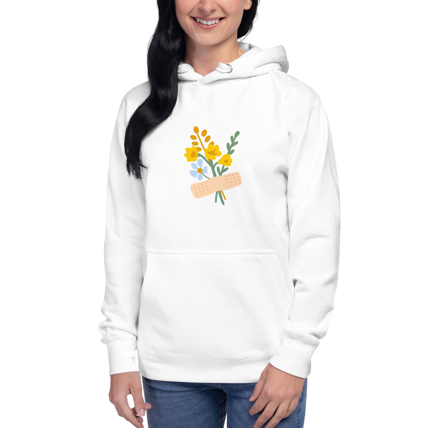 Premium Cotton Hoodie with Band-Aid on Flowers Print by P Blue