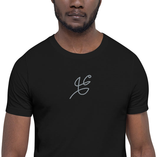 Soft Cotton T-Shirt with Abstract Line Embroidery