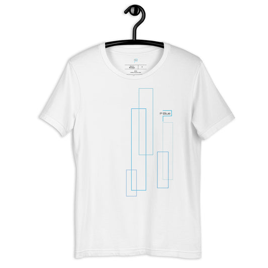 White Soft Cotton T-Shirt with P Blue Rectangles Print