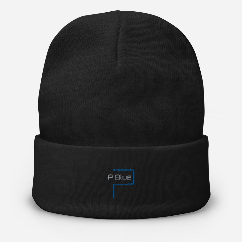 Black P Blue Embroidery Beanie