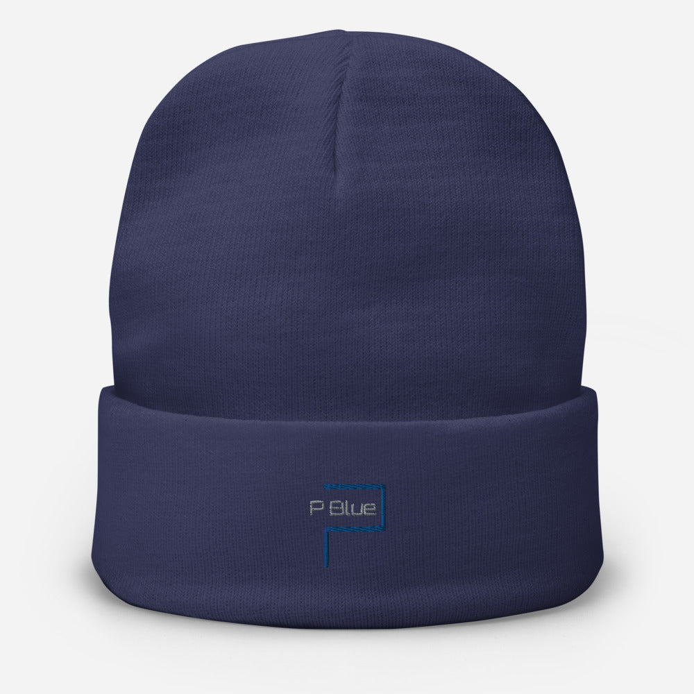 P Blue Embroidery Beanie