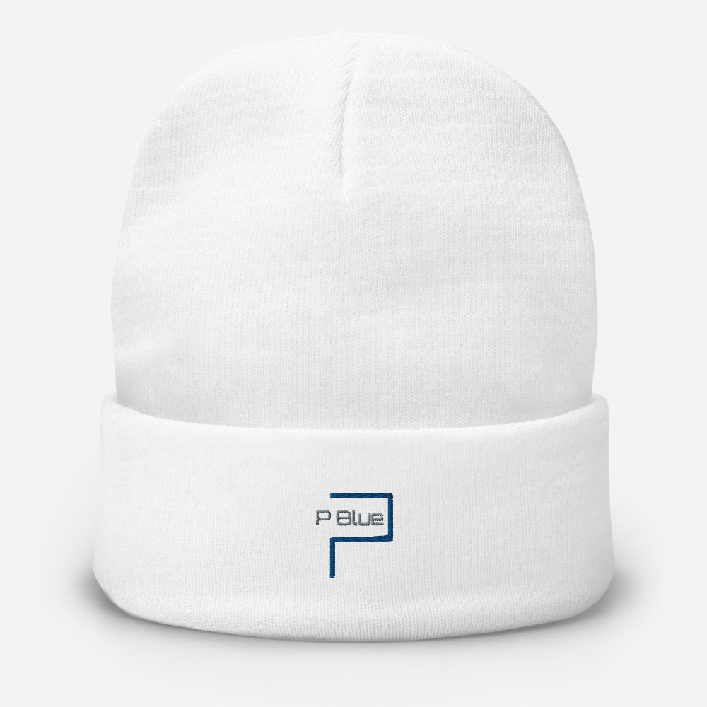 White P Blue Embroidery Beanie