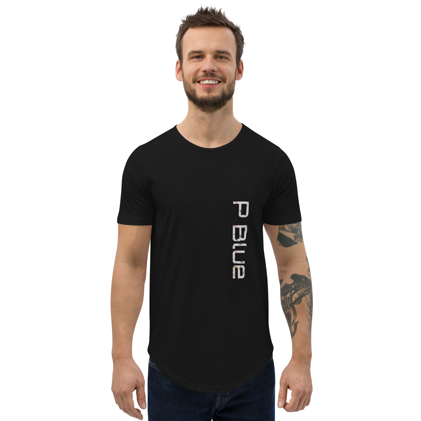 Black P Blue Men Privé Collection Curved Hem T-Shirt