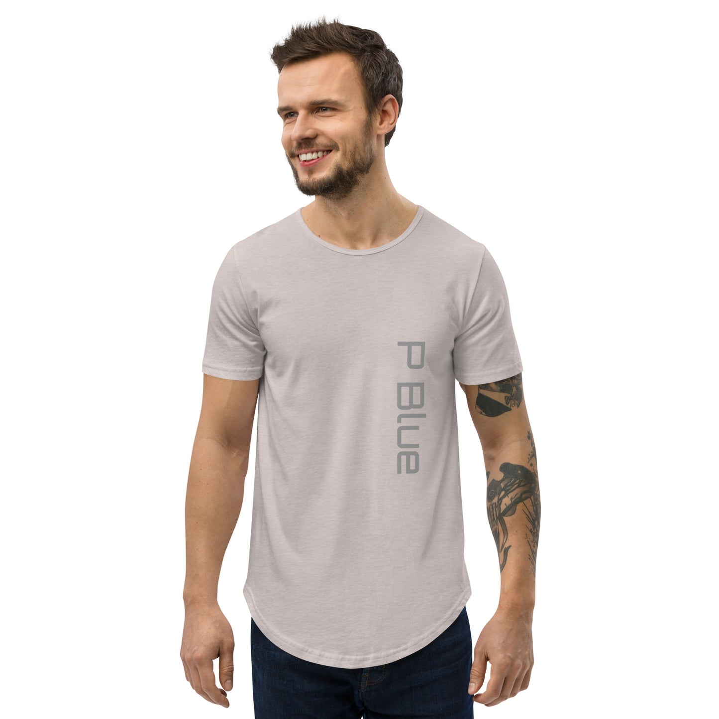 P Blue Men Privé Collection Curved Hem T-Shirt