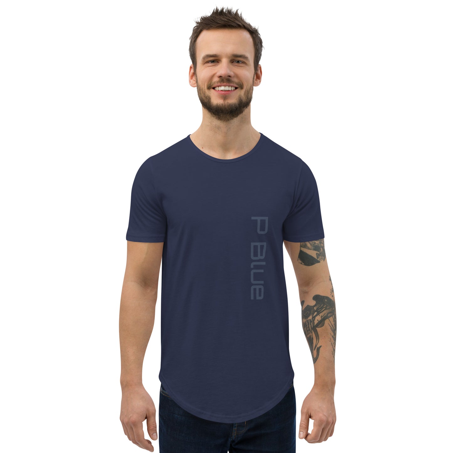 P Blue Men Privé Collection Curved Hem T-Shirt