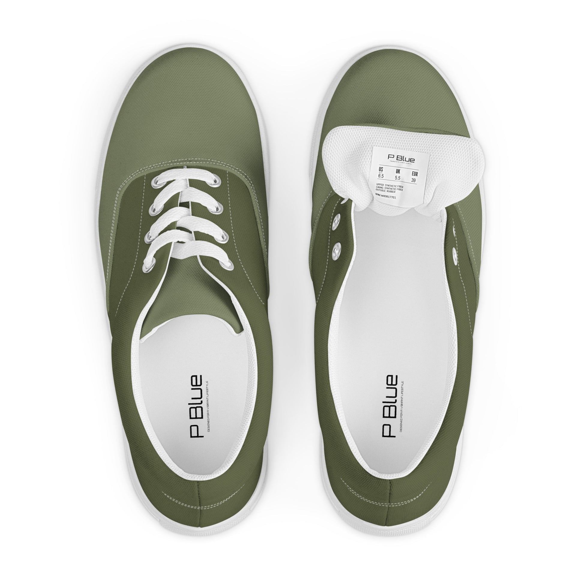 P Blue P Blue Green Two-Tone Lace-Up Canvas Shoes