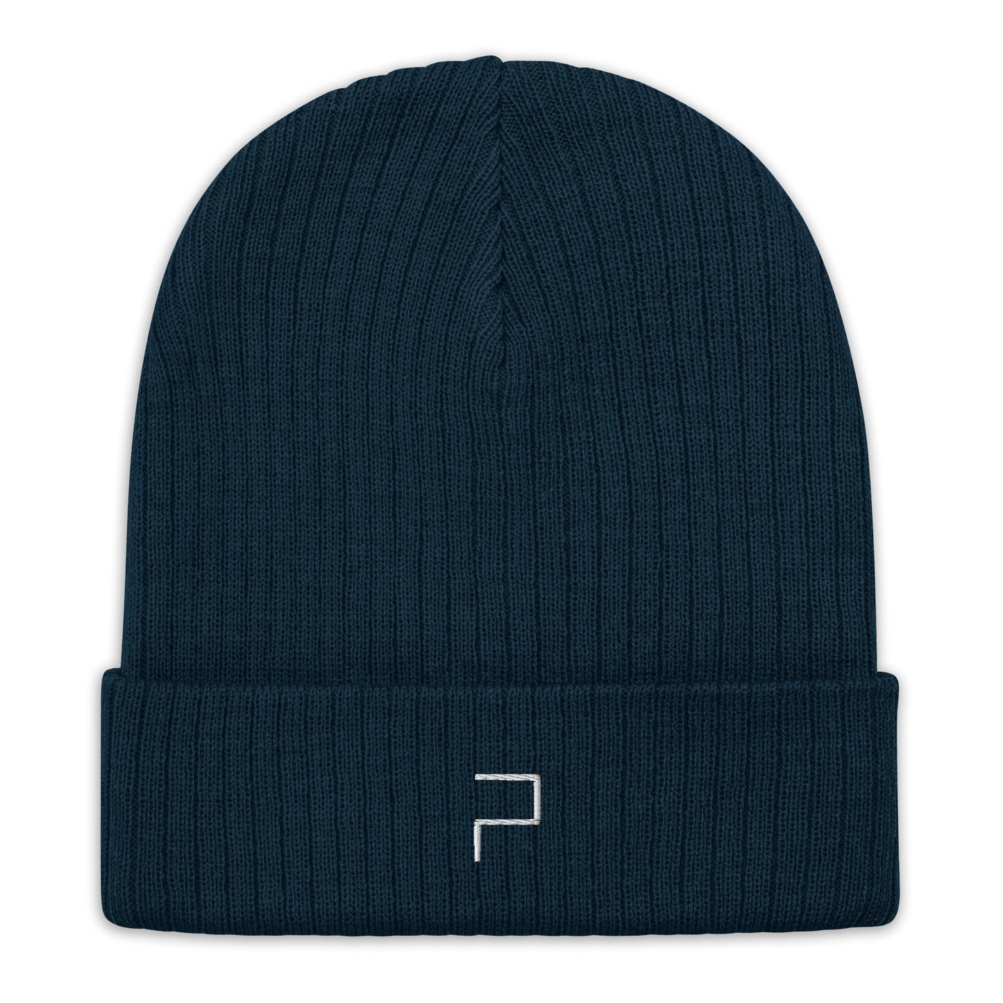 Navy Recycled Cuffed Beanie with P Blue Embroidery