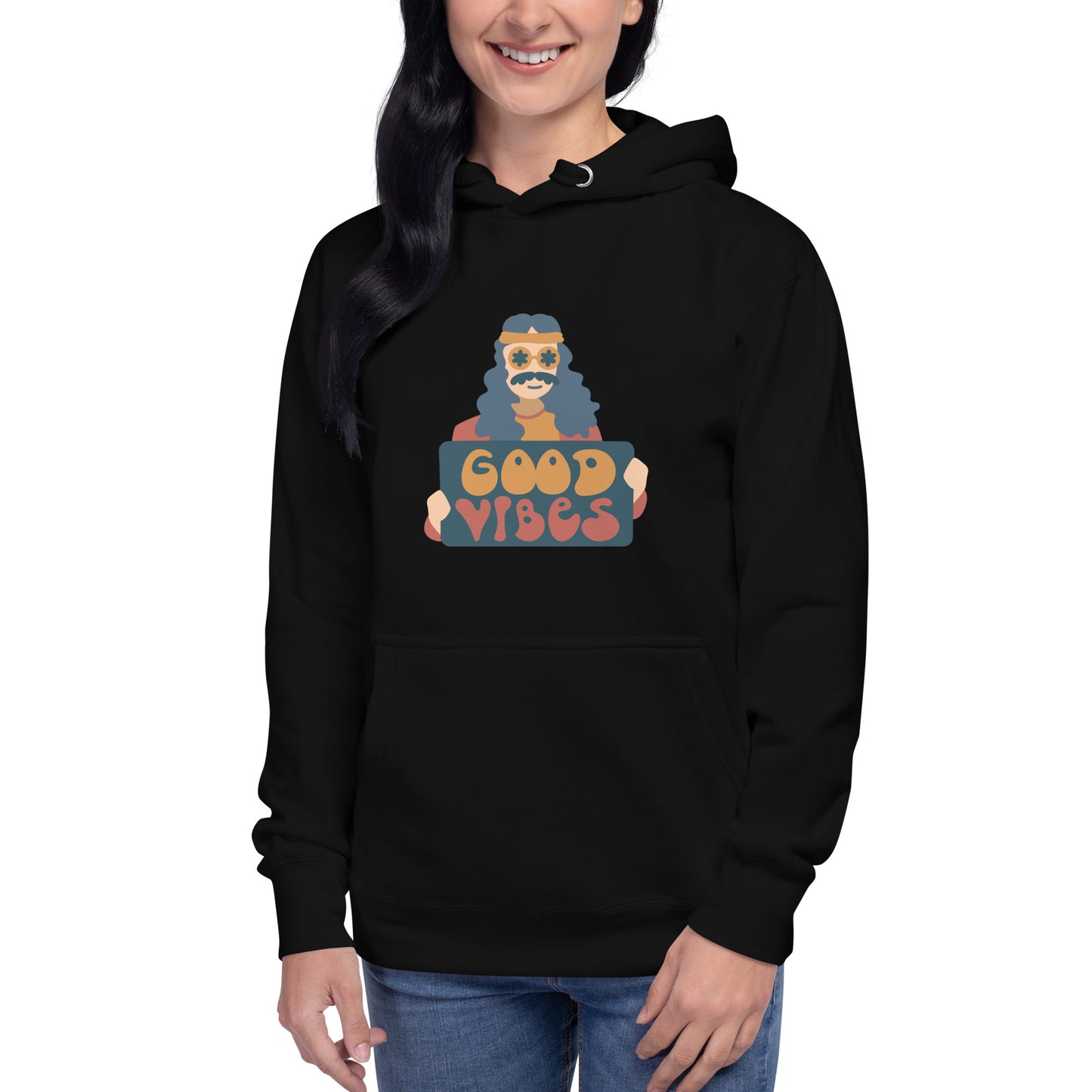 Premium Cotton Hoodie with Good Vibes Sign Print