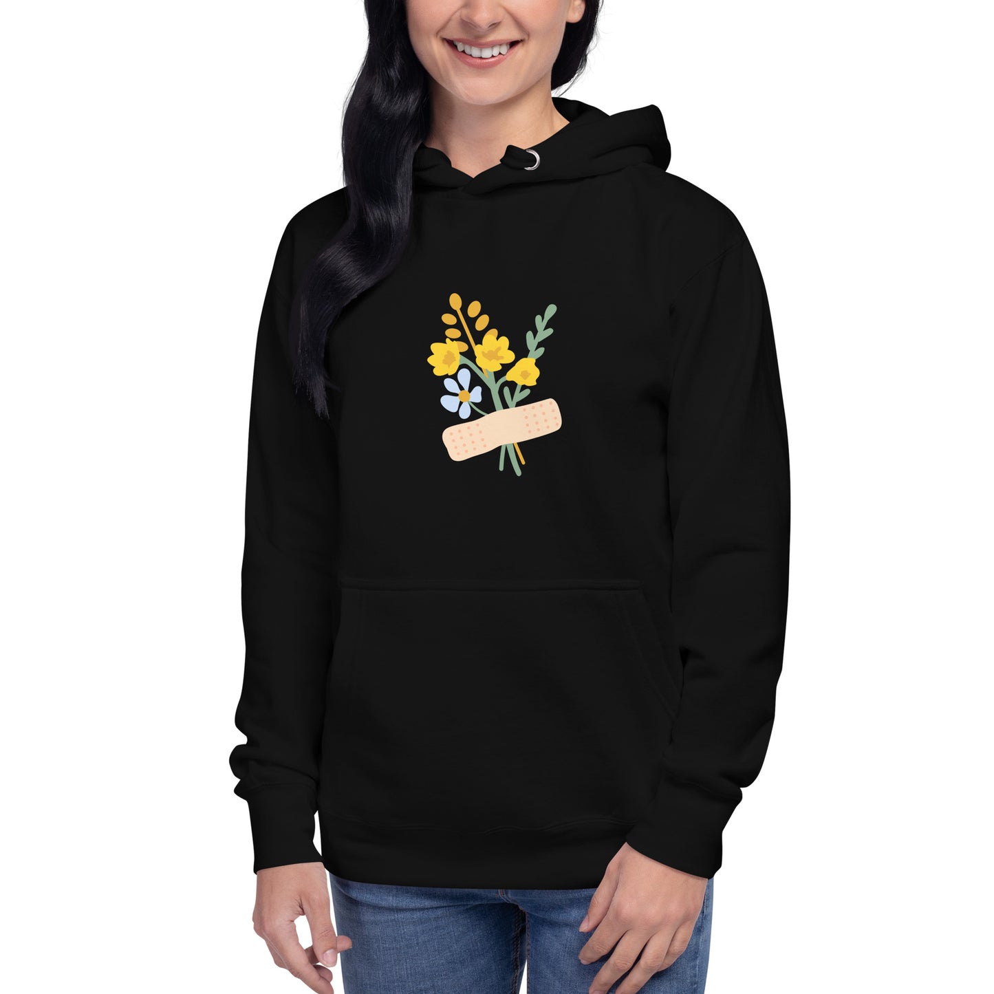 Premium Cotton Hoodie with Band-Aid on Flowers Print