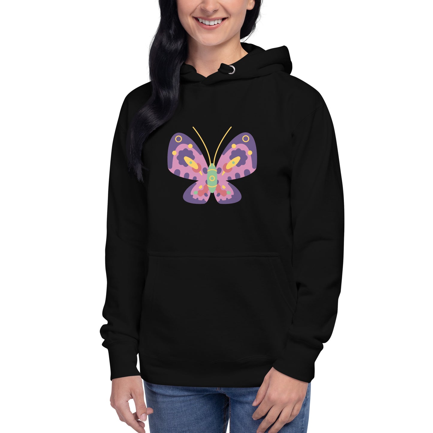 Premium Cotton Hoodie with Colorful Butterfly Print