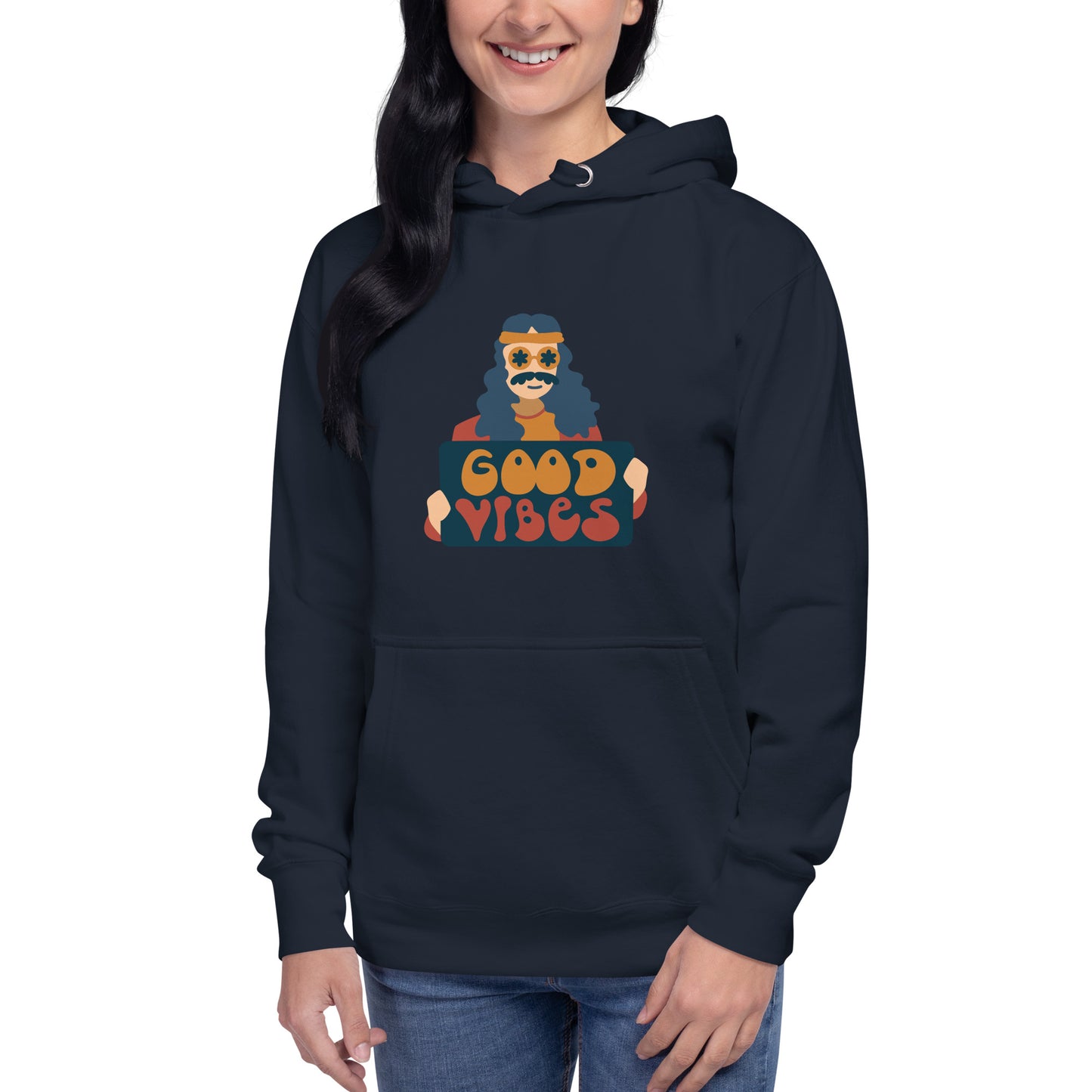 Premium Cotton Hoodie with Good Vibes Sign Print