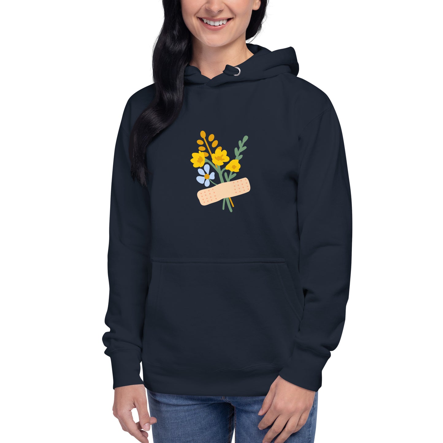 Premium Cotton Hoodie with Band-Aid on Flowers Print