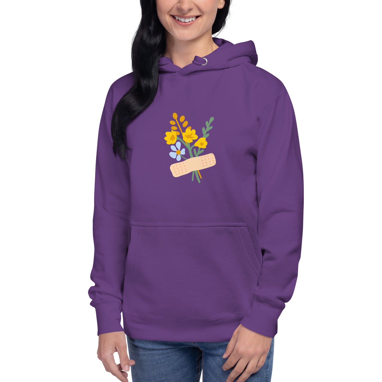 Premium Cotton Hoodie with Band-Aid on Flowers Print