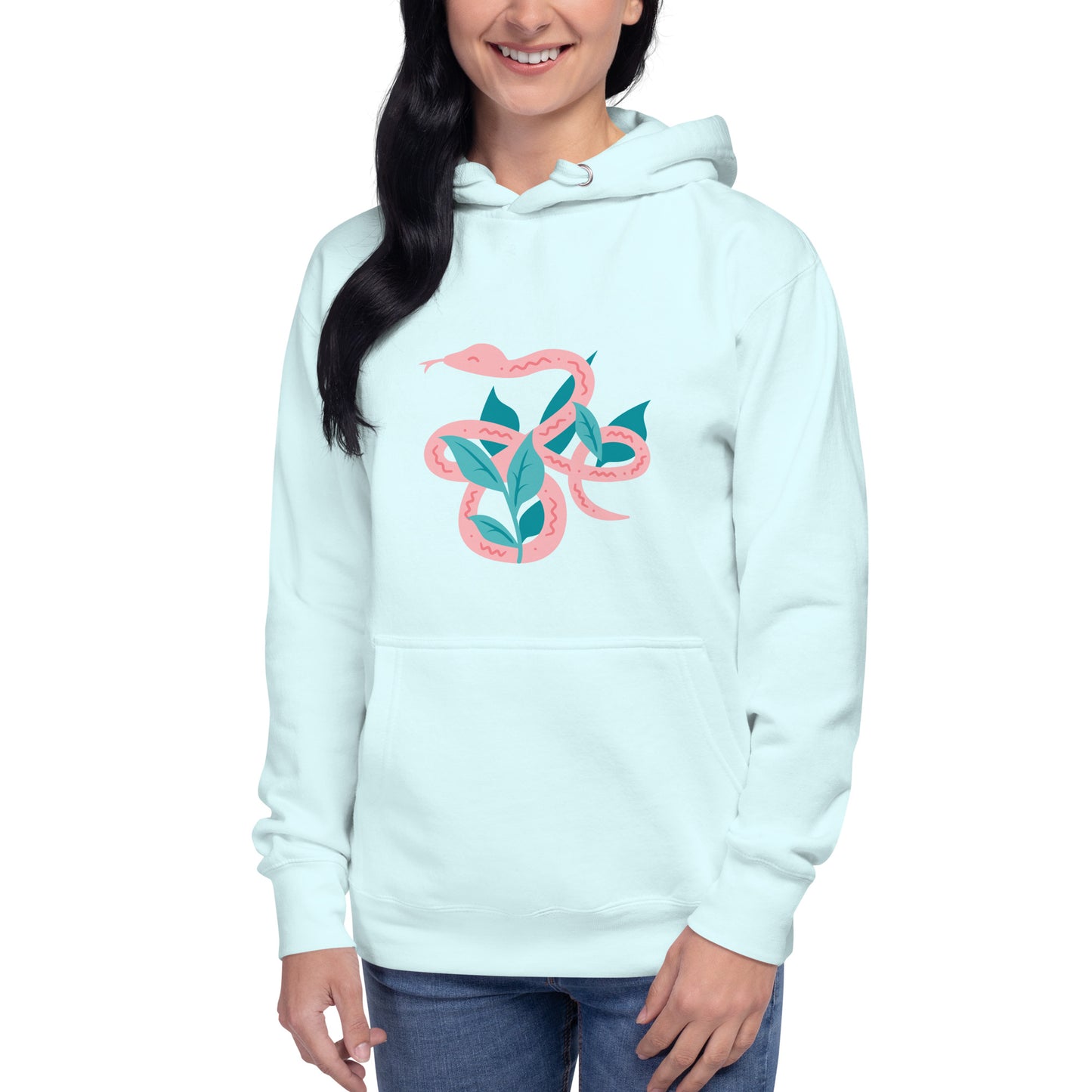 Premium Cotton Hoodie with Snake & Leafs Print