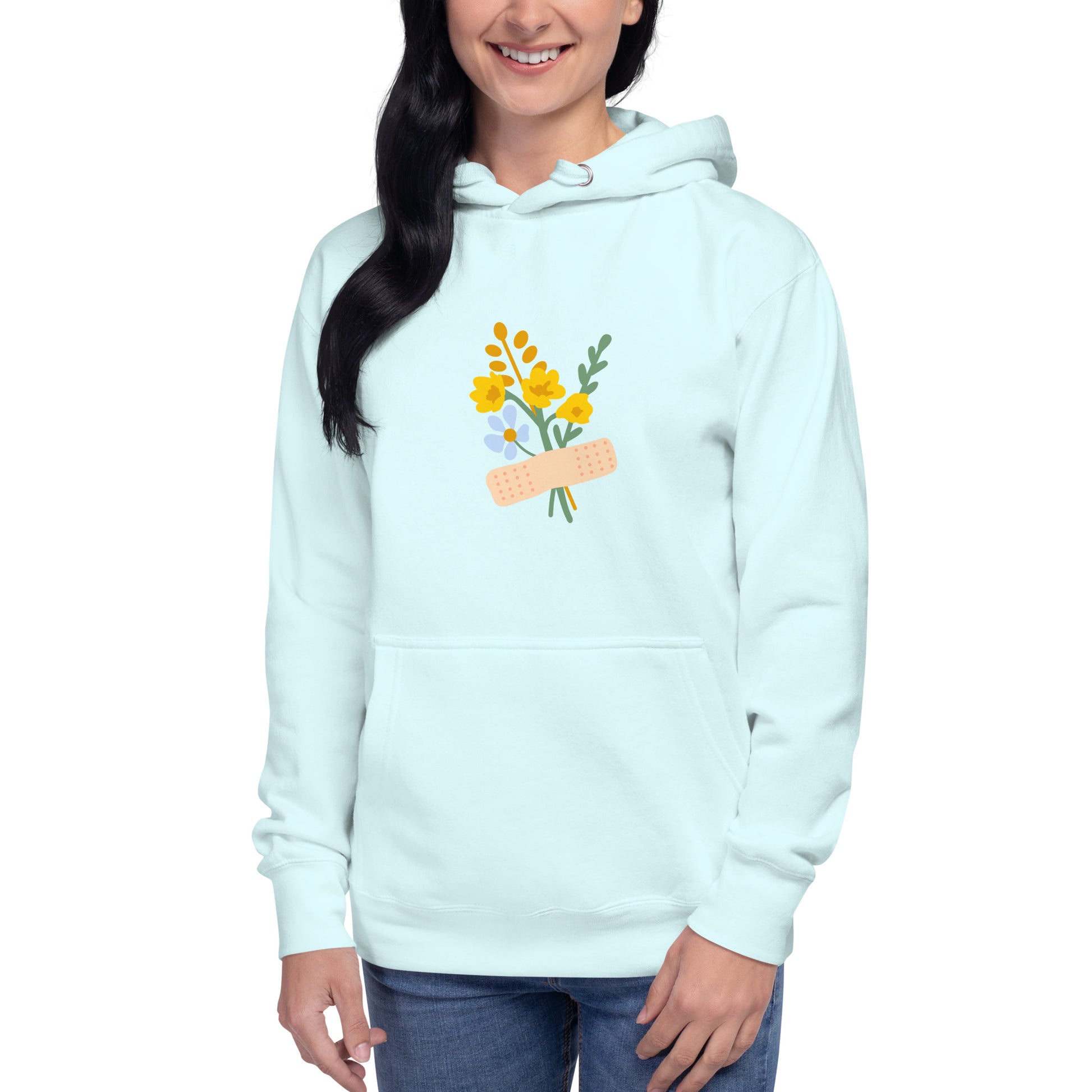 Premium Cotton Hoodie with Band-Aid on Flowers Print