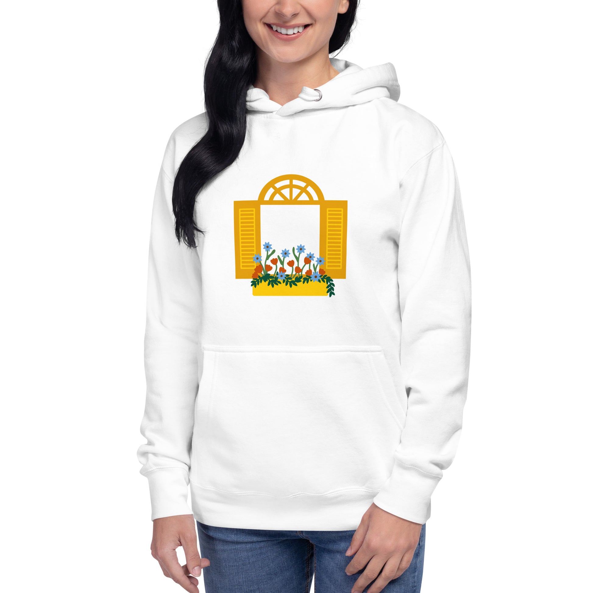 Premium Cotton Hoodie with Window & Flowers Print