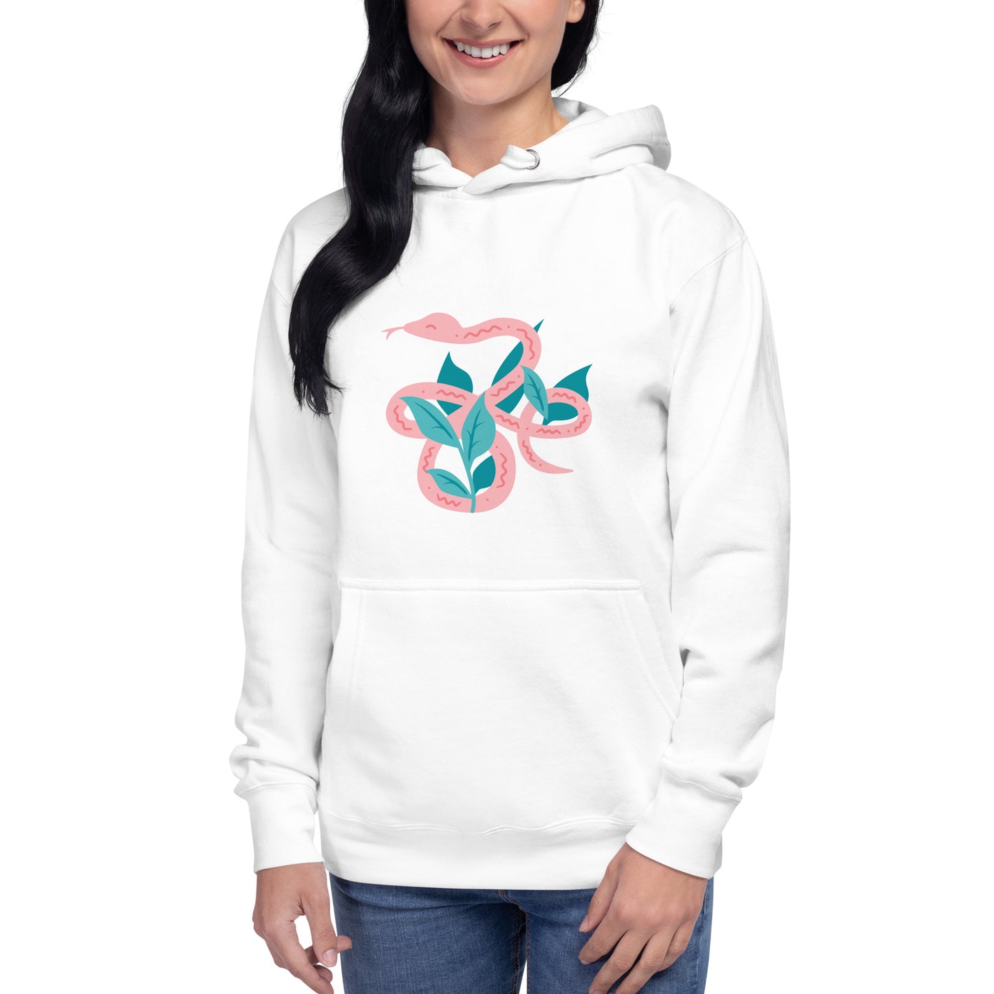 Premium Cotton Hoodie with Snake & Leafs Print