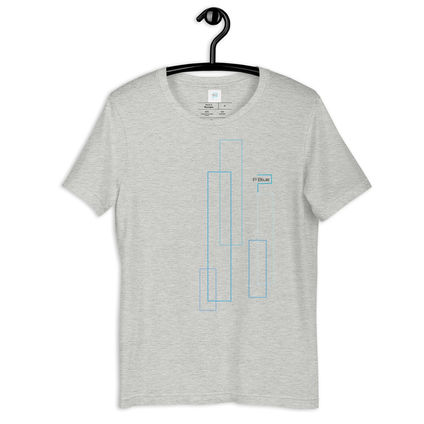 Grey Soft Cotton T-Shirt with P Blue Rectangles Print