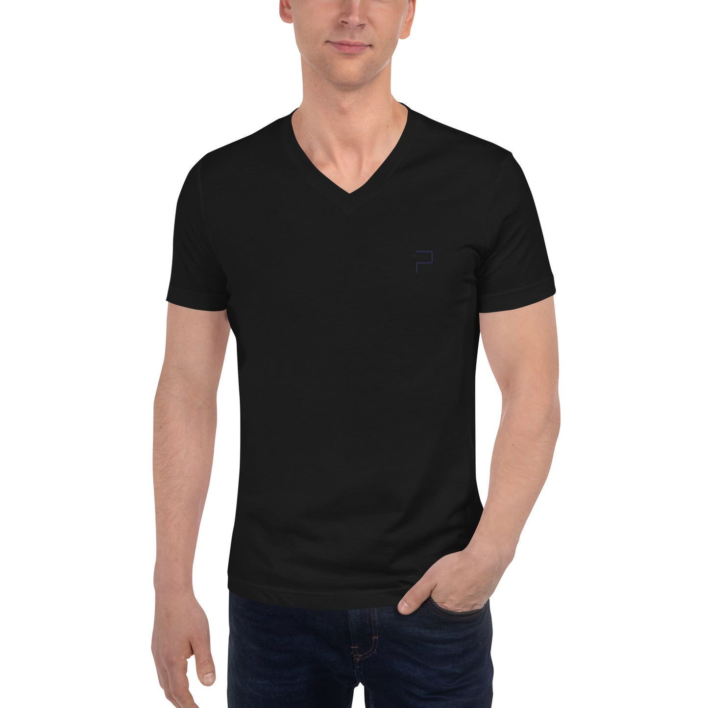 Regular Fit V-Neck T-Shirt with P Blue Embroidery