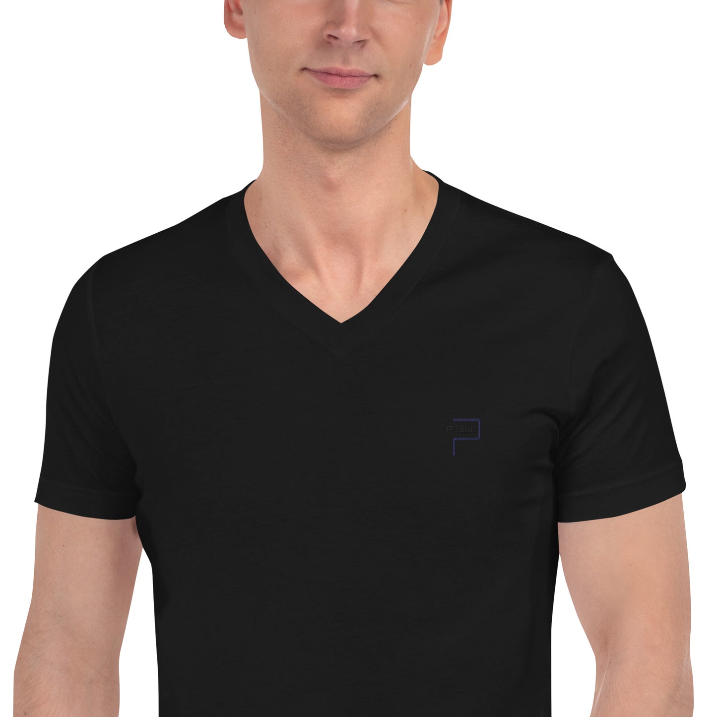 Regular Fit V-Neck T-Shirt with P Blue Embroidery